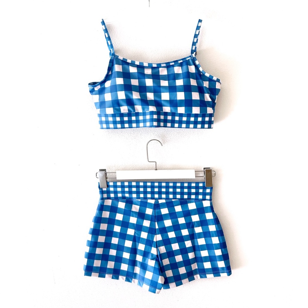 Blue and White Checkered Two-Piece Set 2XL